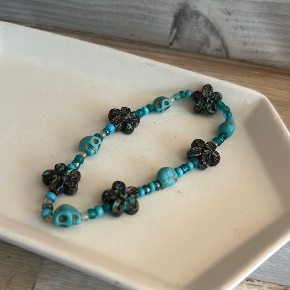 Turquoise Floral Beaded Anklet